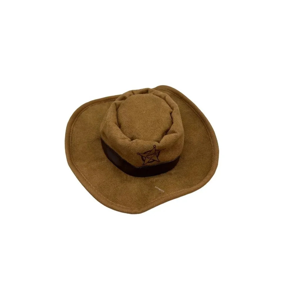 Pet Play Dog Toy Sheriff Hat Squeaks Brown NWOT